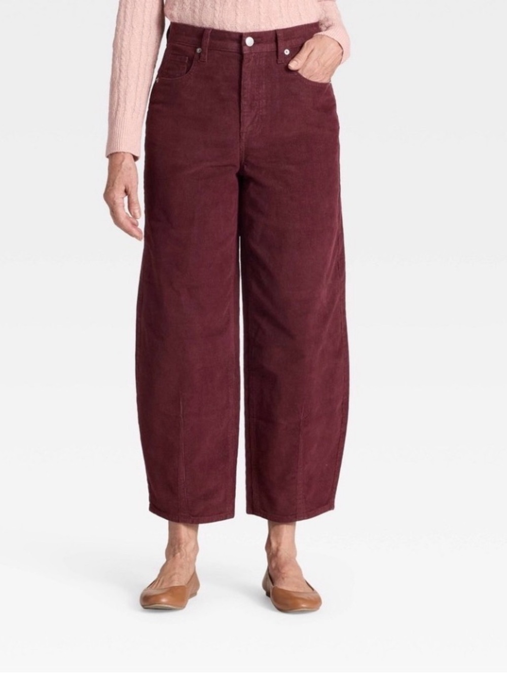 Universal Thread High Rise Easy Barrel Corduroy Pants in Deep Wine
